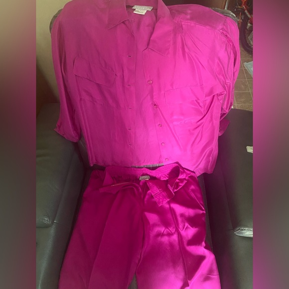 ACCENT 2PC 100% Silk Button Down Long Sleeve Shirt and Zip-Up Button pants - Picture 12 of 12